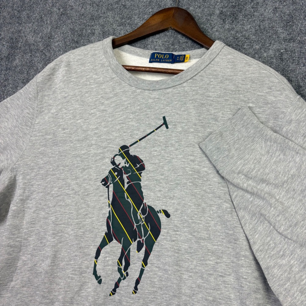 Polo Ralph Lauren Sweatshirt Mens XL Gray Big Pony Graphic Crewneck Pullover